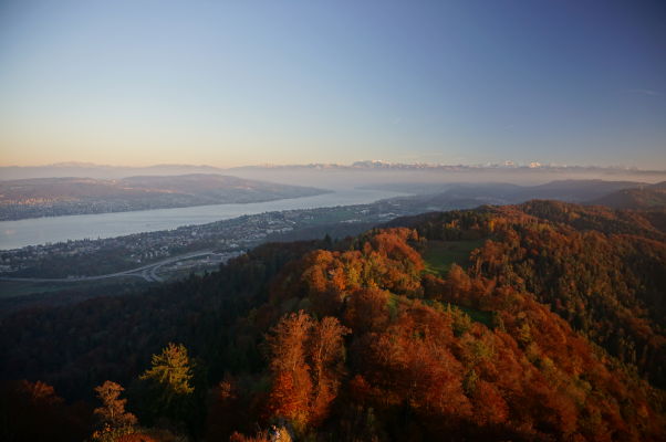 Výhľad na Zürišské jazero z veže na Uetlibergu
