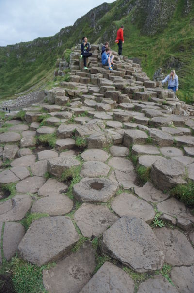 Bazalt (stuhnutá láva) formujúci "včelie plasty" na Obrovom chodníku (Giant's Causeway) v Severnom Írsku