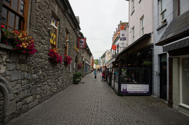 Malebné kamenné uličky Kilkenny sú lemované kvetmi
